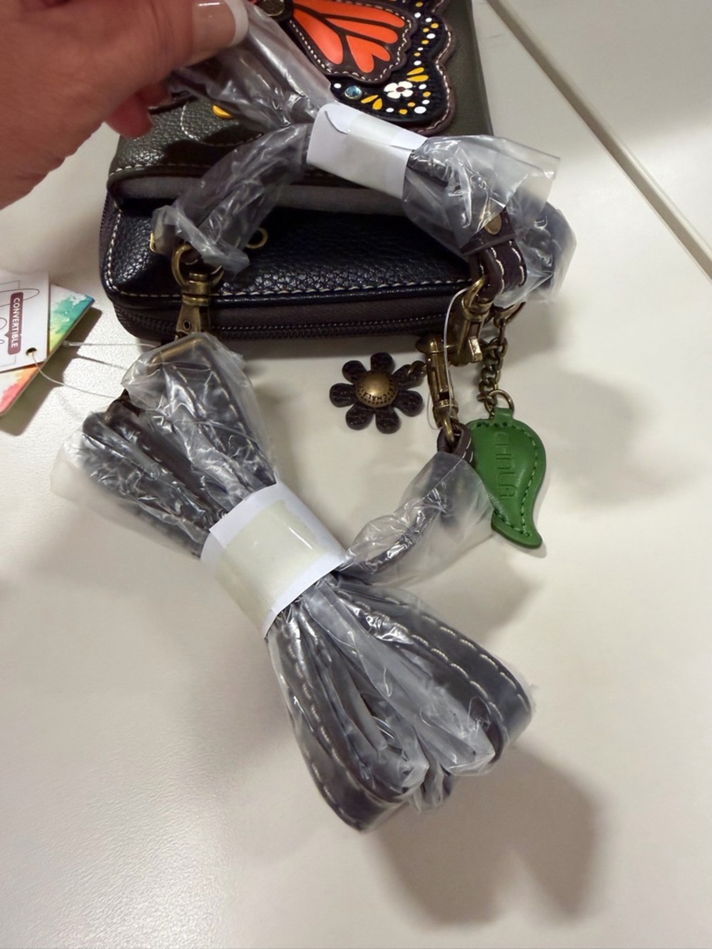 Chala Olive and Orange Butterfly Crossbody Wallet - Picture 3 of 9